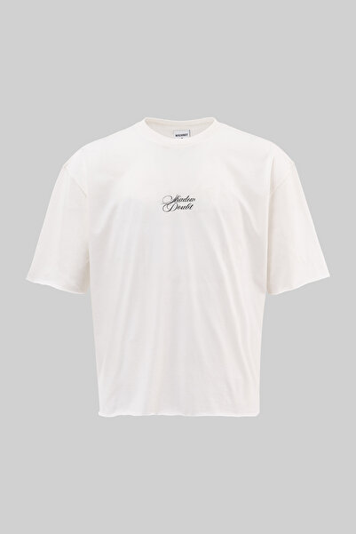 Machinist Men's Shadow of Doubt Printed Crop Oversize T-Shirt Ecru