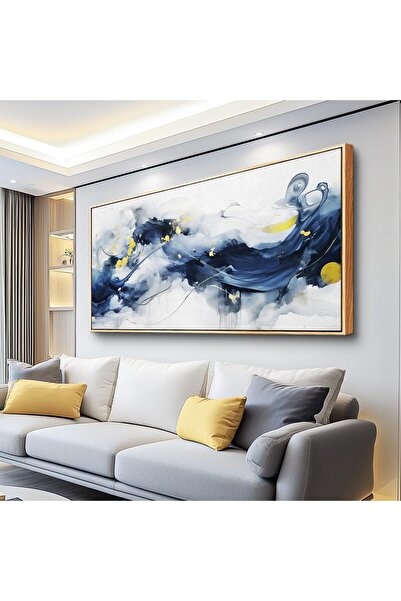 HOME MODE Blue Gold Abstract Fluid Art Gallery Wrapped Canvas Wall Art | 50x1...