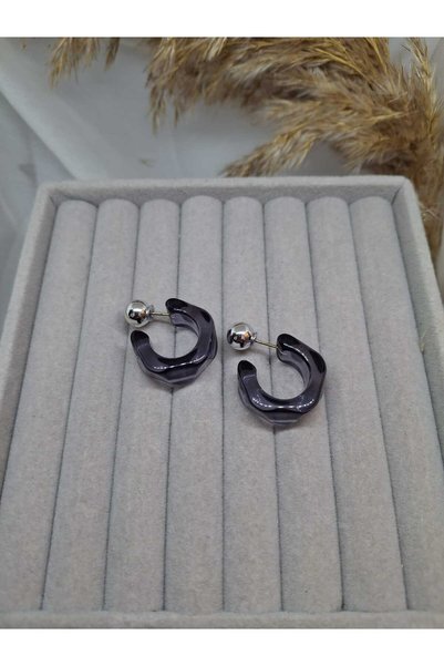 ZEYKU ACCESSORİES حلق أكريليك شفاف مدخن - حلق عظمي عصري بظهر فضي