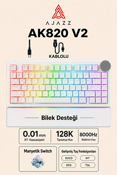 Ajazz AK820 V2 Manyetik Switch Kablolu Oyuncu Klavyesi 8000Hz Rapid Trigger R...