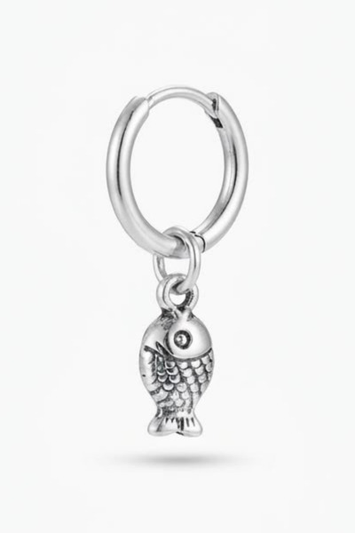 Blisse Piercing Unisex Silver Color Surgical Steel Dangle Fish Figured Hoop E...