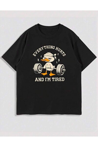 LELVANİ Unisex Everything Hurts and I'M Tired Duck Print T-Shirt