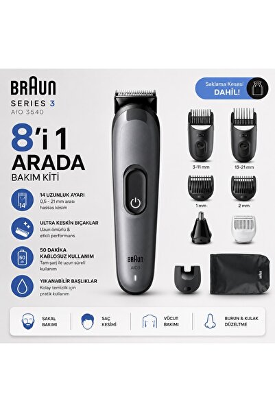 Braun Hepsi Bir Arada Series 3, 8’i 1 Arada Tıraş Kiti, Keskin Bıçak, 14 Uzun...