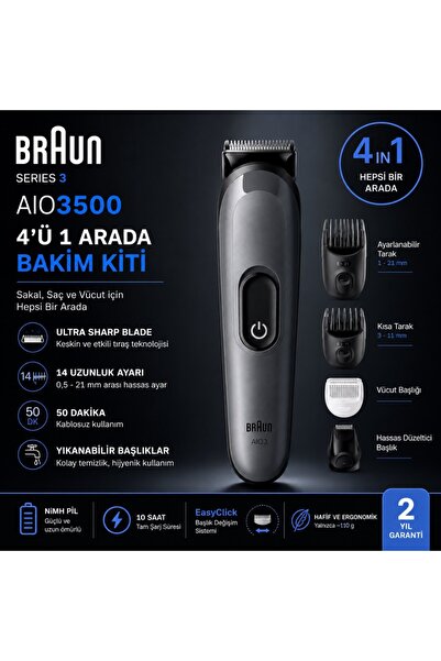 Braun Hepsi Bir Arada Series 3, 4’ü 1 Arada Tıraş Kiti, Keskin Bıçak, 14 Uzun...