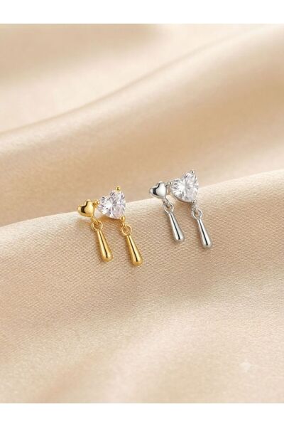 DOUBLE HEART - Zirkon Taşlı Tragus Helix Lobe Conch Rook Cerrahi Çelik Piercing ARKASI TOPLU