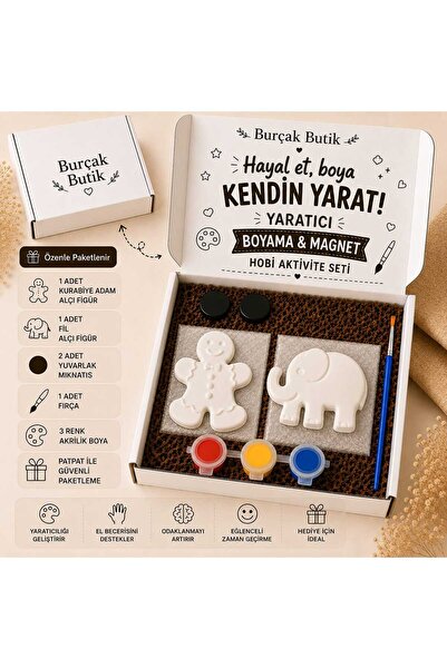 Burçak Butik Alçı Boyama Aktivite Seti - Çocuk Hobi Seti - 2 Magnetli - Fil &...