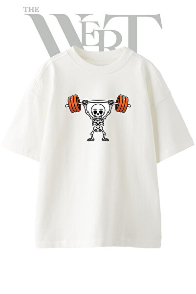 THEWERT Tricou oversize alb unisex cu imprimeu Skeleton Halter Design