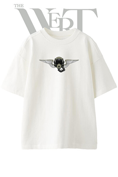 THEWERT Μπλουζάκι Pilot Helmet Wing Design με στάμπα Unisex Λευκό Oversize