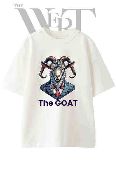 THEWERT Μπλουζάκι GOAT με σχέδιο κατσίκας, τυπωμένο, unisex, λευκό, oversized