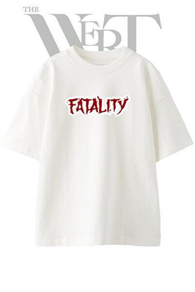 THEWERT Μπλουζάκι Fatality Mortal Kombat με στάμπα, Unisex, Λευκό, Oversize