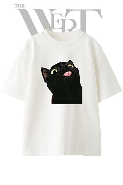 THEWERT Unisex bela majica sa nadimkom Black Cat Design