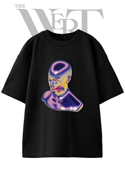 THEWERT Unisex crna majica sa širokim krojem i printom dizajna iridescentne p...