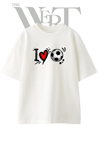THEWERT تي شيرت أبيض كبير الحجم مطبوع بتصميم Love Soccer للجنسين