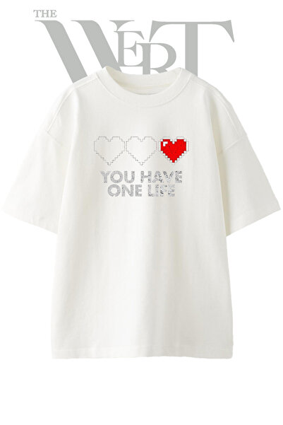 THEWERT Pixel Game Life Design Printed Unisex White Oversize T-Shirt