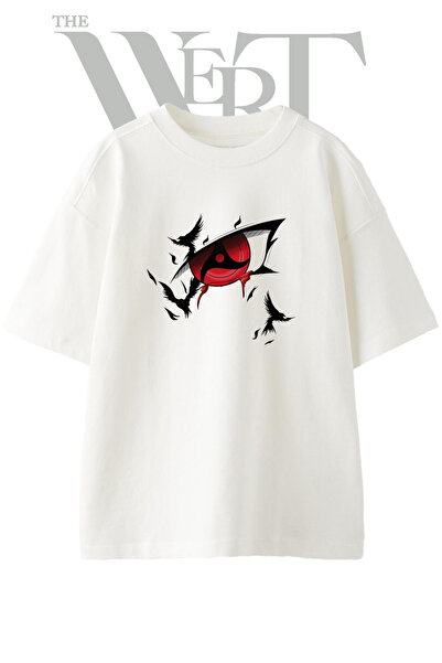 THEWERT Tricou oversize alb unisex cu imprimeu Itachi Uchiha Design