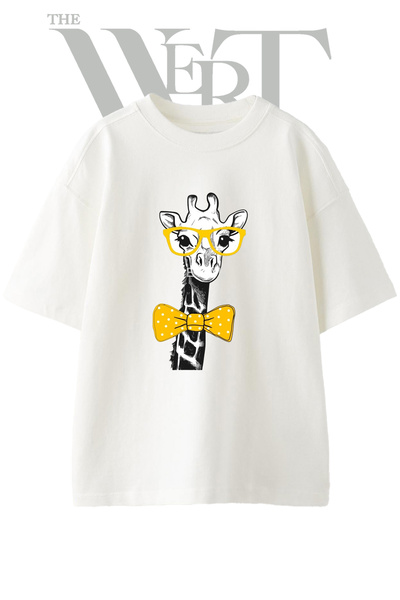 THEWERT Μπλουζάκι Hipster Zurafa με στάμπα Unisex σε λευκό χρώμα oversize