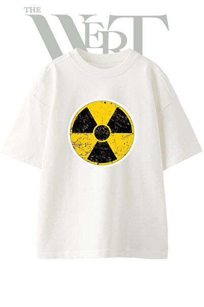 THEWERT تي شيرت أبيض كبير الحجم مطبوع بتصميم Distressed Radiation للجنسين