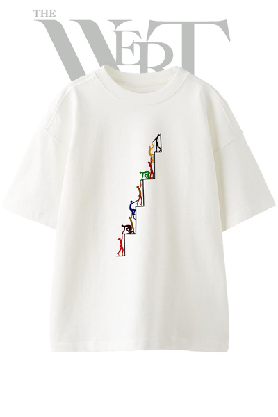 THEWERT Tricou oversize alb unisex cu imprimeu Human Chain Design