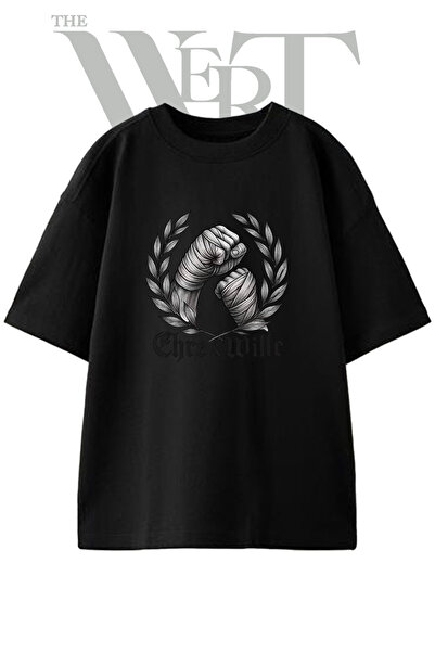 THEWERT Majica kratkih rukava unisex crna oversize sa otiskom dizajna omotani...