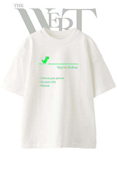 THEWERT Tricou supradimensionat alb unisex cu imprimeu Google Dino Design