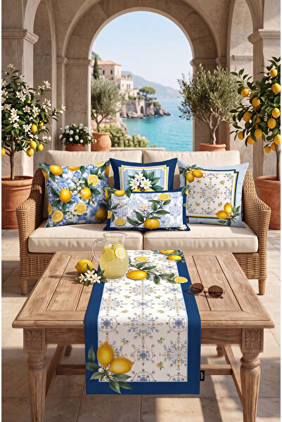 MUN HOME Amalfi Lemon Patterned Digital Printing 4 τεμάχια Καλύμματα Μαξιλαρι...