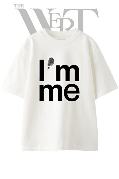 THEWERT Fingerprint Im Me Design Printed Unisex White Oversize T-Shirt