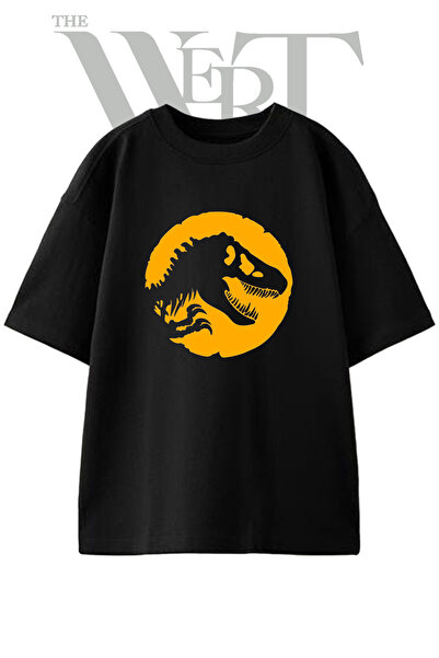 THEWERT Jurassic Park Design Printed Unisex Black Oversize T-Shirt