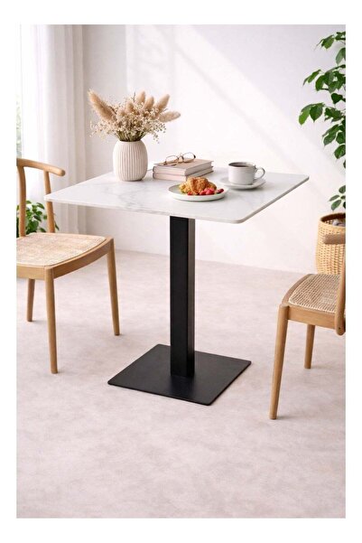 N.zone Modern square table with an artificial marble top and a central metal ...
