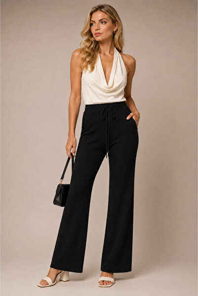 Moda Banuş Elastic waist pleated fabric trousers