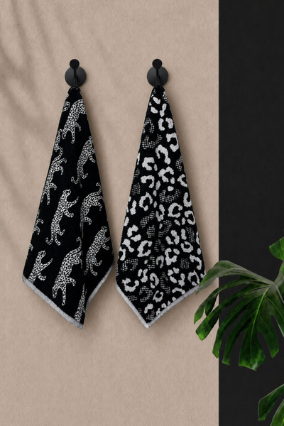 2-Piece 100% Cotton Hand/ Face Towel Set - 50x70 cm – Leopard Patterned Color