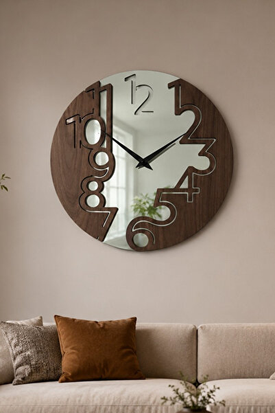 Dekoratif Aynalı Ahşap Duvar Saati Modern Sessiz Mekanizmalı Nera Majestik Duvar Saati 40x40 cm