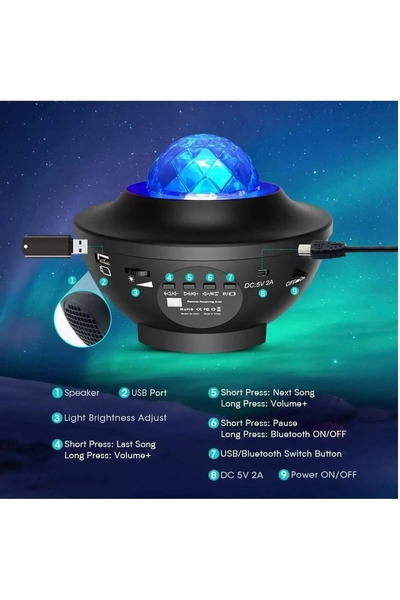 Genel Markalar Bluetooth hoparlörlü sese duyarlı projektör gece lambası tavan aydınlatıcı çok renkli