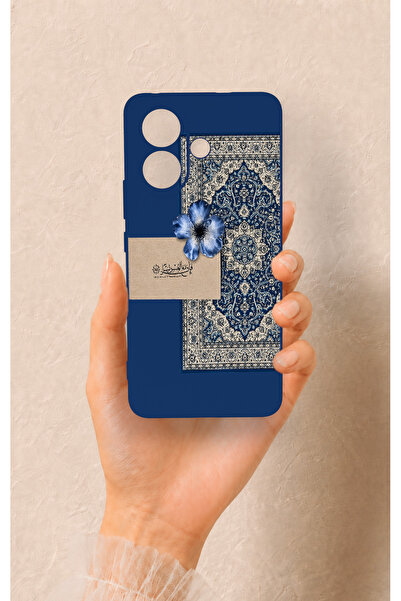 Vip Case Vivo V60 Lite Uyumlu Mavi Etnik Halı Desenli Silikon Kılıf