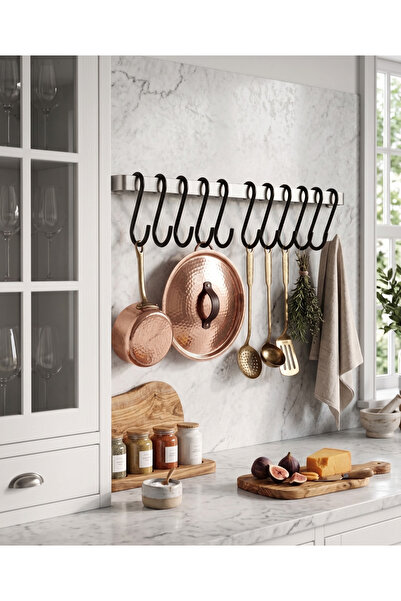 HSY STORE Çok Amaçlı Siyah Metal S Kanca Mutfak, Banyo ve Dolap Askısı (10'lu Set)