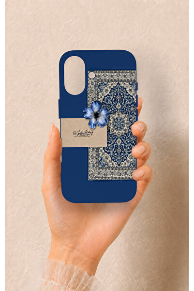 Vip Case iPhone 16 Uyumlu Mavi Etnik Halı Desenli Silikon Kılıf