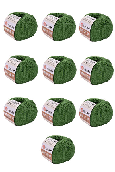 Yarnart خيط قطني للأطفال 10 قطع (441 أخضر زيتوني) 50% قطن 50% أكريليك 50 جرام...