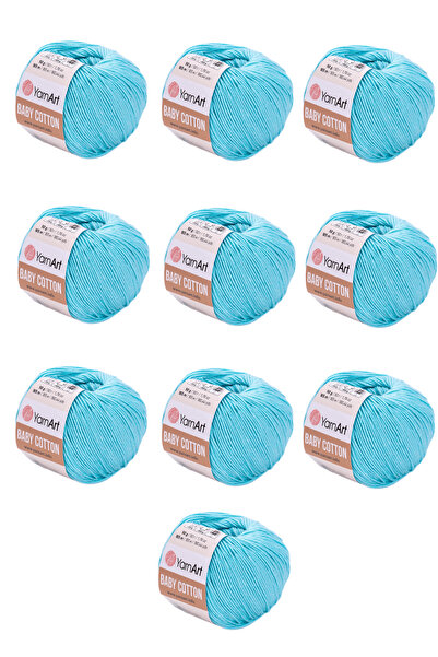 Yarnart Baby Cotton 10 Pieces Hand Knitting Yarn (446 Turquoise) 50% Cotton 5...
