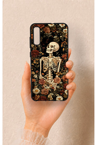 Vip Case Samsung A70 Uyumlu Çiçek İskelet Desenli Silikon Kılıf