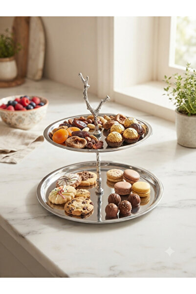 PARILTI HOME COLLECTİON حامل كعك من الفولاذ المقاوم للصدأ مكون من طبقتين، صين...