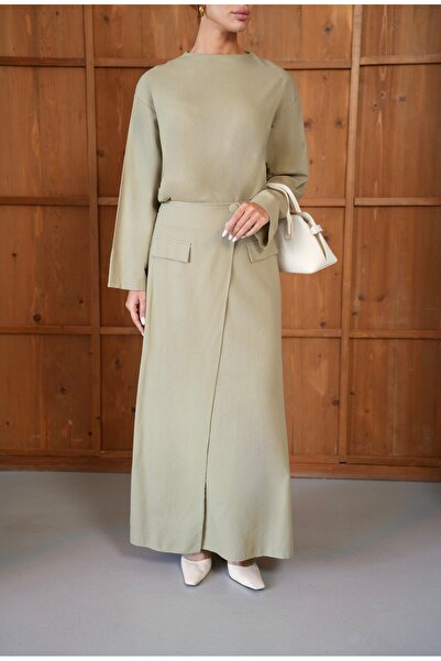 LEYLA STORE Linen Chic |   Linen Side Slit Buttoned Skirt Suit