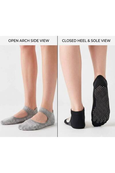 DÜVEN Pack of 2 Non-Slip Silicone Pilates & Yoga Socks - Sporty Ballet Socks ...