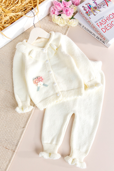 Babymod Knitwear Soft Textured 2-Piece Floral Embroidered Cardigan Baby Girl Set