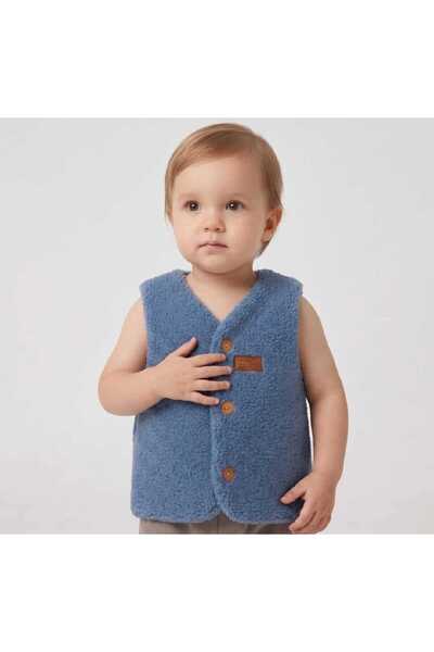 LİLİYUM Unisex Plush Vest Baby Vest Winter Soft Textured Buttoned Vest 6-24 M...