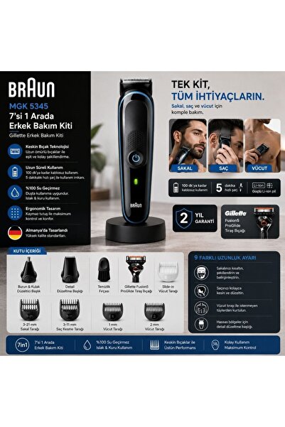 Braun Mgk 5345 Erkek Bakım Kiti 7'si 1 Arada Şekillendirici + Gillette Hediye