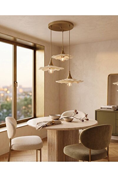 EDESİNG Sevo Duo Trio Sarkıt Avize Eskitme Gold ( Ampül HEDİYE )