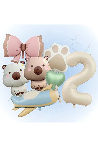 ÇITIPITISTORE Capybara Airplane Paw Bow Foil Balloon Set Party Age Celebratio...