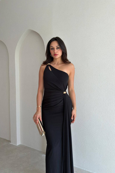 Nika Fashion Tek Omuz Drapeli Abiye Elbise