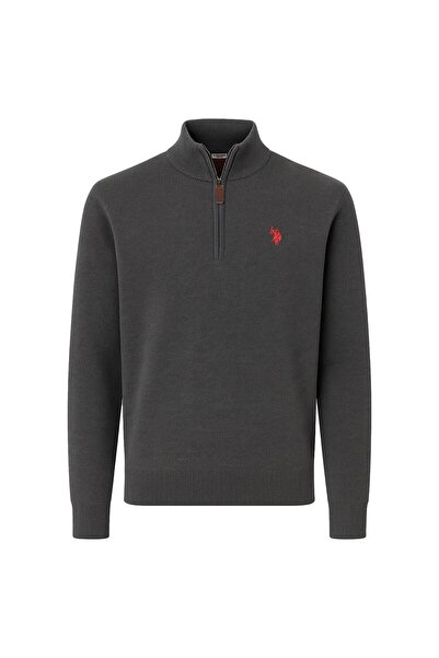 U.S. Polo Assn. Herren Strickpullover mit Stehkragen - Half Zip, Logo, Baumwolle