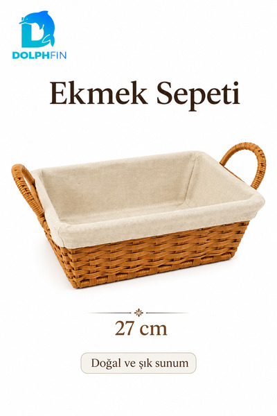 DolphFin 27 cm Wicker Bread Basket with Fabric Lining and Handles Rectangular...