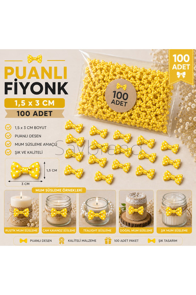 SavBrand 100 Adet Puantiyeli Fiyonk 1,5x3 cm Hediye Paketi Süsleme Kurdele Fi...